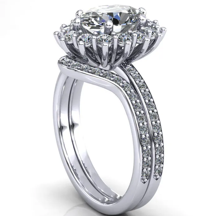 The Duchess Oval Lab Grown Diamond Center Stone 6 Prong Diamond Cluster Halo Ring Fire Brilliance Rings