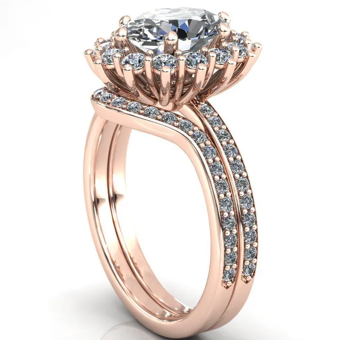 The Duchess Oval Lab Grown Diamond Center Stone 6 Prong Diamond Cluster Halo Ring Fire Brilliance Rings