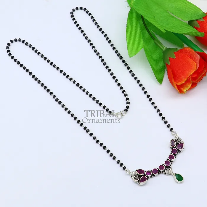 Trendy Red cut stone mangalsutra pendant 925 sterling silver black beads chain necklace traditional style brides Mangalsutra necklace ms16 TRIBAL ORNAMENTS Necklaces Trendy Red cut stone mangalsutra pendant 925 sterling silver black beads chain necklace traditional style brides Mangalsutra necklace ms16 TRIBAL ORNAMENTS Necklaces