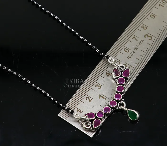 Trendy Red cut stone mangalsutra pendant 925 sterling silver black beads chain necklace traditional style brides Mangalsutra necklace ms16 TRIBAL ORNAMENTS Necklaces