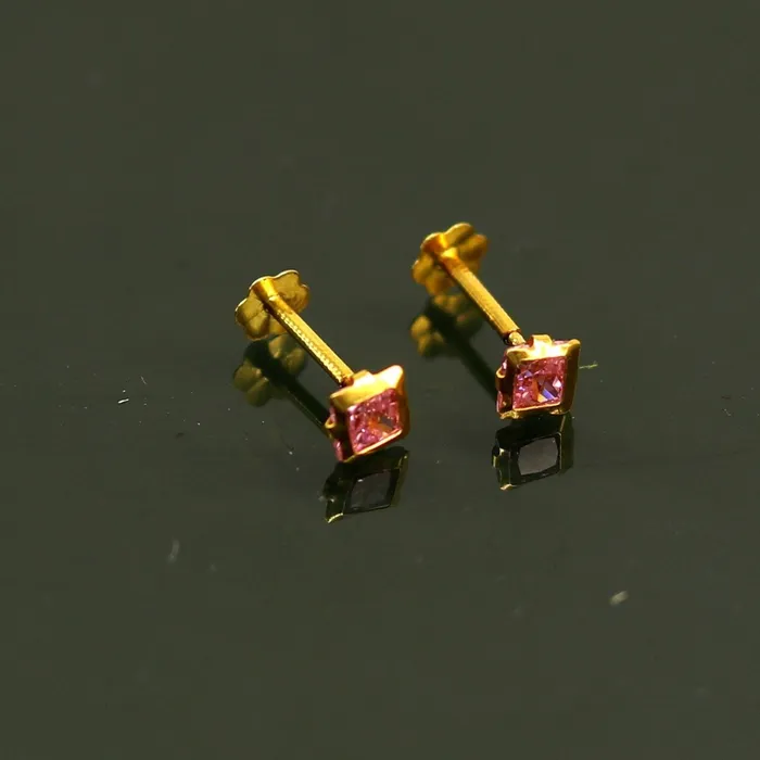 TRIBAL ORNAMENTS 3mm tiny single pink stone handmade 18kt yellow gold combo jewelry we can use as stud or nose stud baby stud cartilage jewelry er111 Earrings