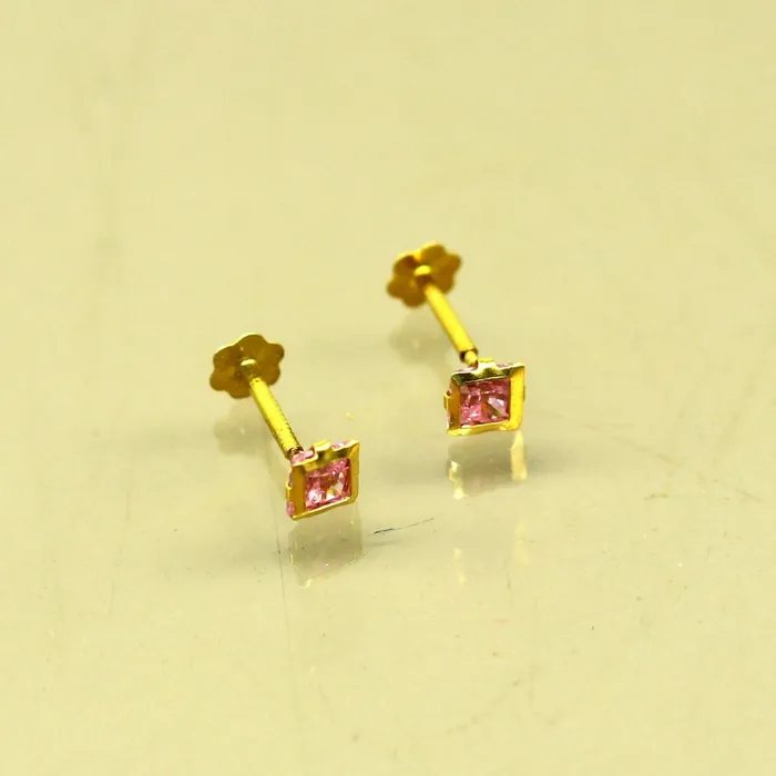 TRIBAL ORNAMENTS 3mm tiny single pink stone handmade 18kt yellow gold combo jewelry we can use as stud or nose stud baby stud cartilage jewelry er111 Earrings