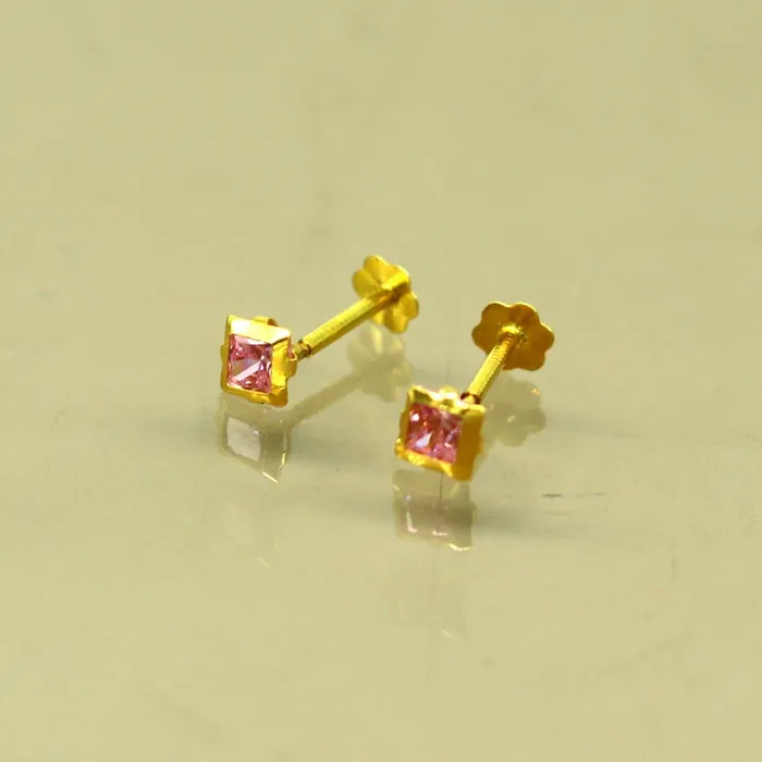 TRIBAL ORNAMENTS 3mm tiny single pink stone handmade 18kt yellow gold combo jewelry we can use as stud or nose stud baby stud cartilage jewelry er111 Earrings