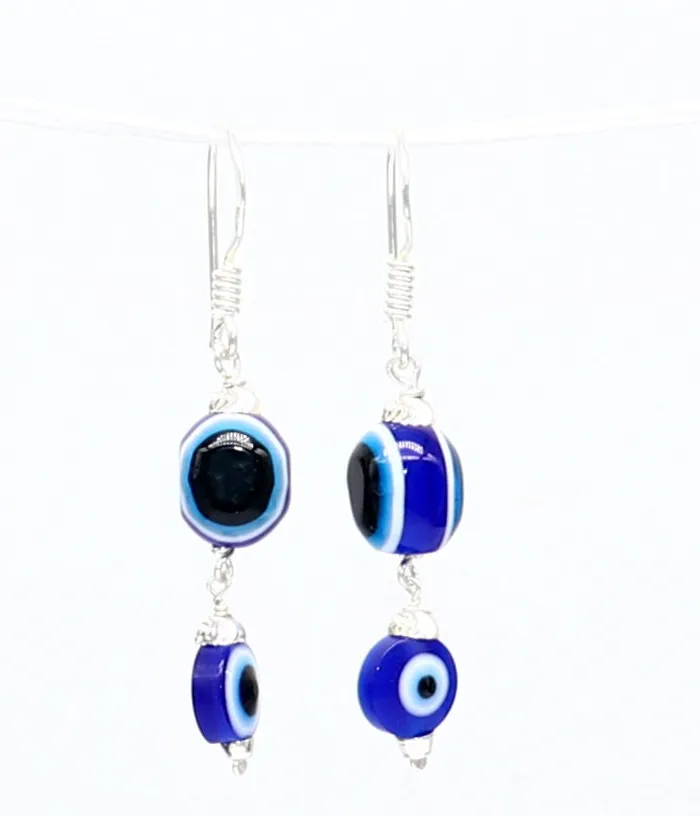 TRIBAL ORNAMENTS 925 Sterling silver evil eye handmade hoops earring amazing customized drop dangle evil eyes jewelry for girls s1163 Earrings