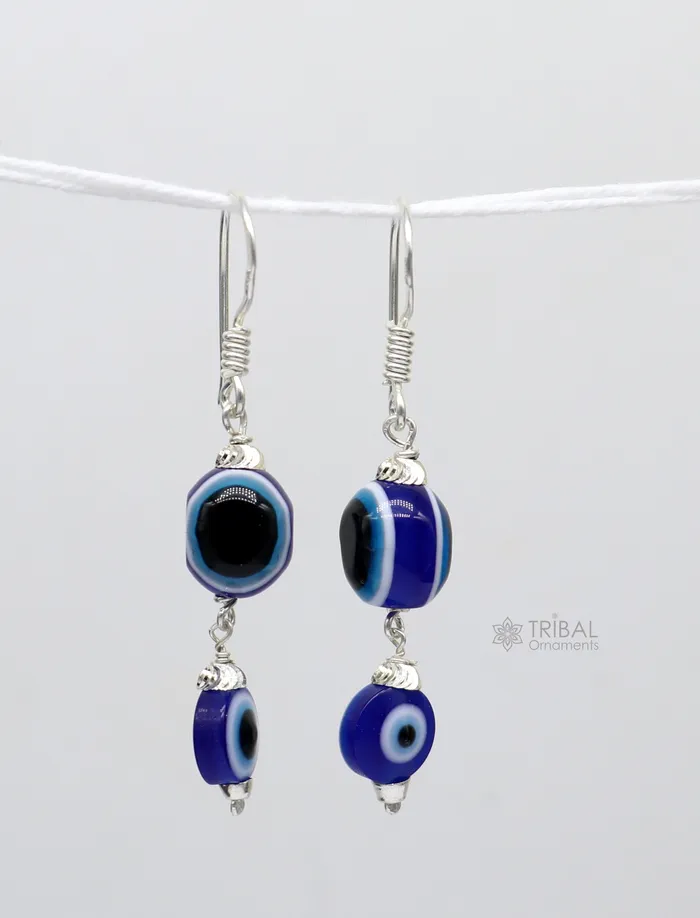 TRIBAL ORNAMENTS 925 Sterling silver evil eye handmade hoops earring amazing customized drop dangle evil eyes jewelry for girls s1163 Earrings