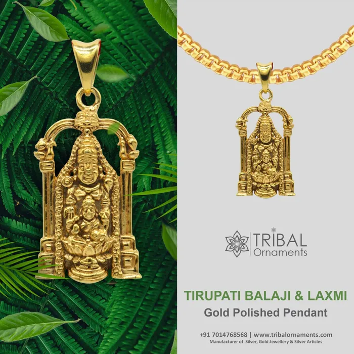 TRIBAL ORNAMENTS 925 sterling silver gold polished divine Hindu idol Tirupati Balaji with goddess Laxmi Pendant Krishna pendant gifting jewelry nsp593 Necklaces TRIBAL ORNAMENTS 925 sterling silver gold polished divine Hindu idol Tirupati Balaji with goddess Laxmi Pendant Krishna pendant gifting jewelry nsp593 Necklaces