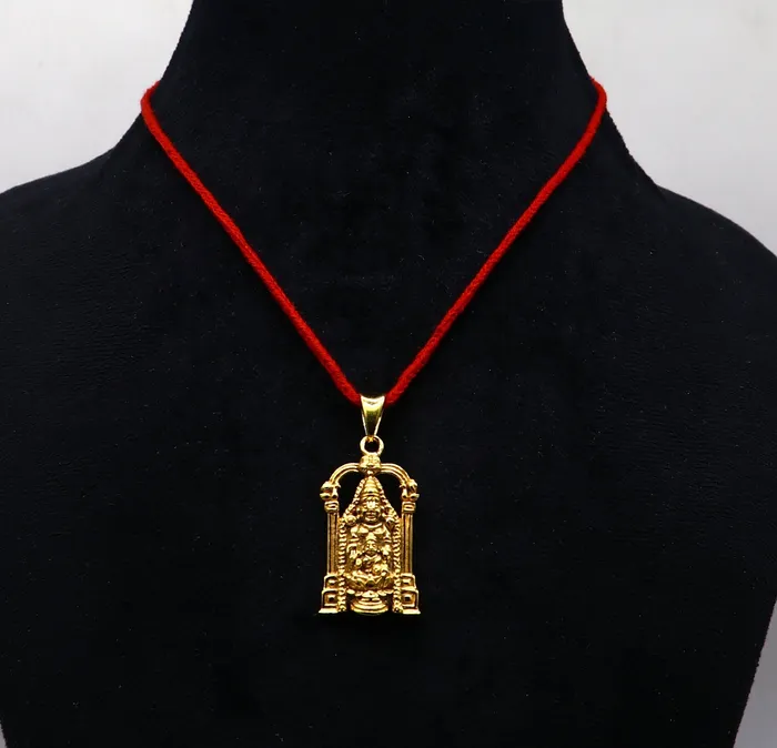 TRIBAL ORNAMENTS 925 sterling silver gold polished divine Hindu idol Tirupati Balaji with goddess Laxmi Pendant Krishna pendant gifting jewelry nsp593 Necklaces