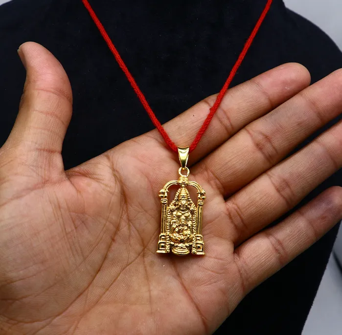 TRIBAL ORNAMENTS 925 sterling silver gold polished divine Hindu idol Tirupati Balaji with goddess Laxmi Pendant Krishna pendant gifting jewelry nsp593 Necklaces