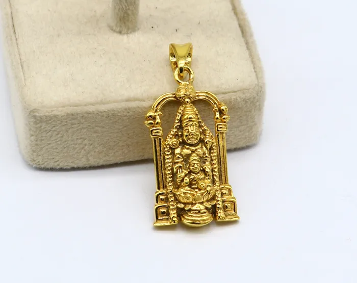 TRIBAL ORNAMENTS 925 sterling silver gold polished divine Hindu idol Tirupati Balaji with goddess Laxmi Pendant Krishna pendant gifting jewelry nsp593 Necklaces