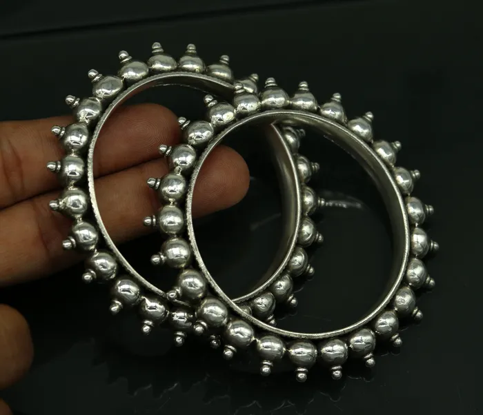 TRIBAL ORNAMENTS 925 Sterling silver handmade fabulous vintage design customized bangle bracelet kada excellent wedding personalized gift jewelry NBA96 Bracelets