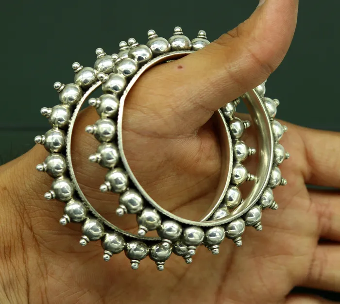TRIBAL ORNAMENTS 925 Sterling silver handmade fabulous vintage design customized bangle bracelet kada excellent wedding personalized gift jewelry NBA96 Bracelets