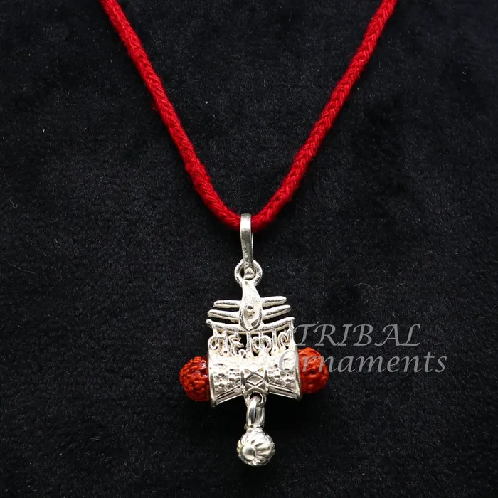 TRIBAL ORNAMENTS 925 sterling silver handmade Lord Shiva Damaru style Mahakal pendant gorgeous hanging drops excellent Mahakal pendant nsp548 Necklaces