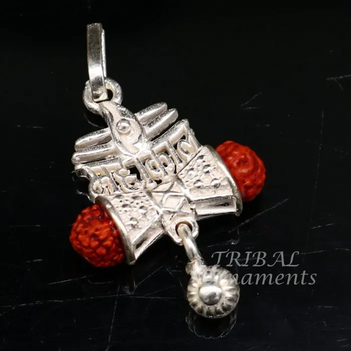 TRIBAL ORNAMENTS 925 sterling silver handmade Lord Shiva Damaru style Mahakal pendant gorgeous hanging drops excellent Mahakal pendant nsp548 Necklaces