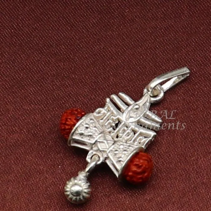 TRIBAL ORNAMENTS 925 sterling silver handmade Lord Shiva Damaru style Mahakal pendant gorgeous hanging drops excellent Mahakal pendant nsp548 Necklaces
