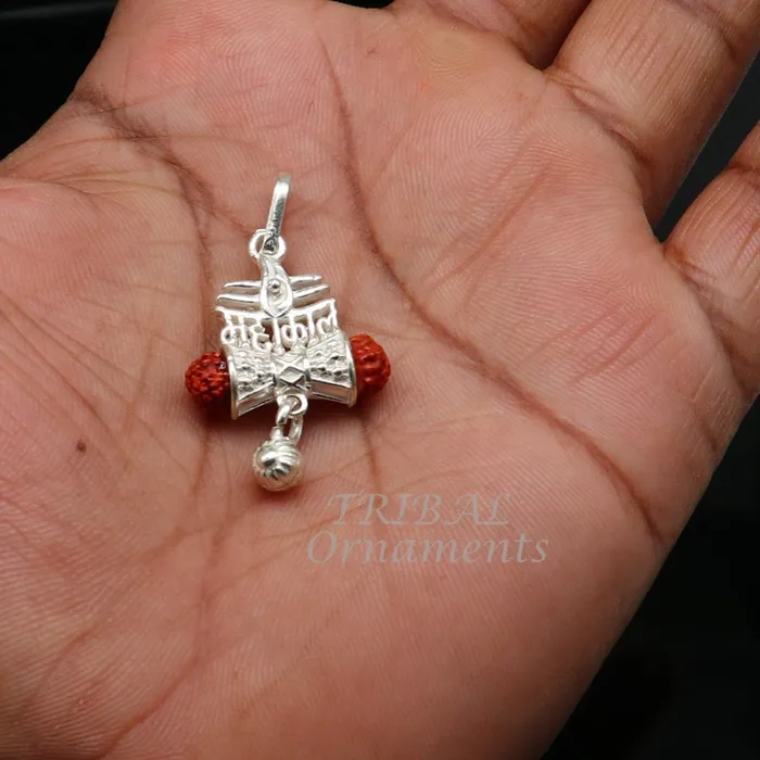 TRIBAL ORNAMENTS 925 sterling silver handmade Lord Shiva Damaru style Mahakal pendant gorgeous hanging drops excellent Mahakal pendant nsp548 Necklaces