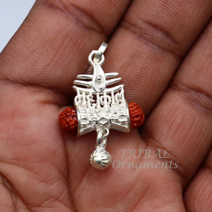 TRIBAL ORNAMENTS 925 sterling silver handmade Lord Shiva Damaru style Mahakal pendant gorgeous hanging drops excellent Mahakal pendant nsp548 Necklaces