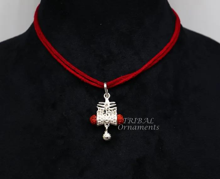 TRIBAL ORNAMENTS 925 sterling silver handmade Lord Shiva Damaru style Mahakal pendant gorgeous hanging drops excellent Mahakal pendant nsp548 Necklaces