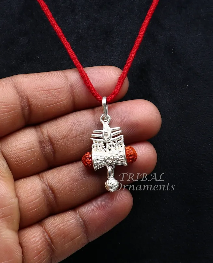 TRIBAL ORNAMENTS 925 sterling silver handmade Lord Shiva Damaru style Mahakal pendant gorgeous hanging drops excellent Mahakal pendant nsp548 Necklaces
