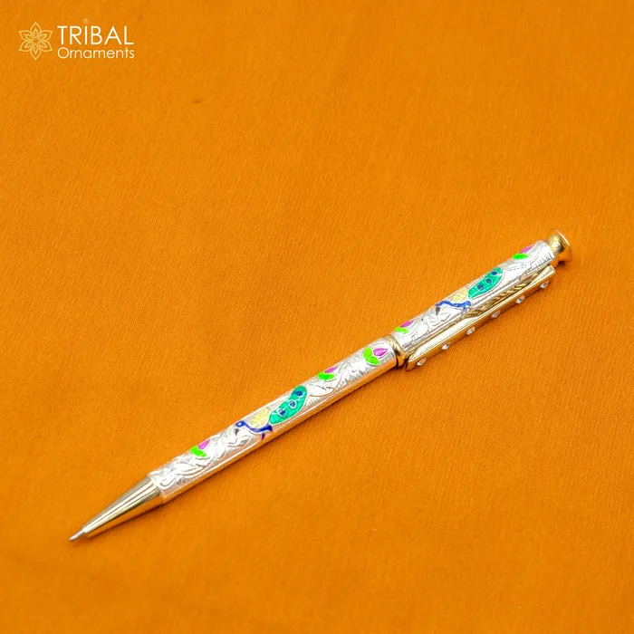 TRIBAL ORNAMENTS 925 Sterling silver handmade unique peacock design writing ball pen best silver gifting article from india art805 Rings TRIBAL ORNAMENTS 925 Sterling silver handmade unique peacock design writing ball pen best silver gifting article from india art805 Rings