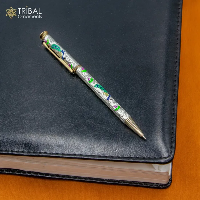 TRIBAL ORNAMENTS 925 Sterling silver handmade unique peacock design writing ball pen best silver gifting article from india art805 Rings