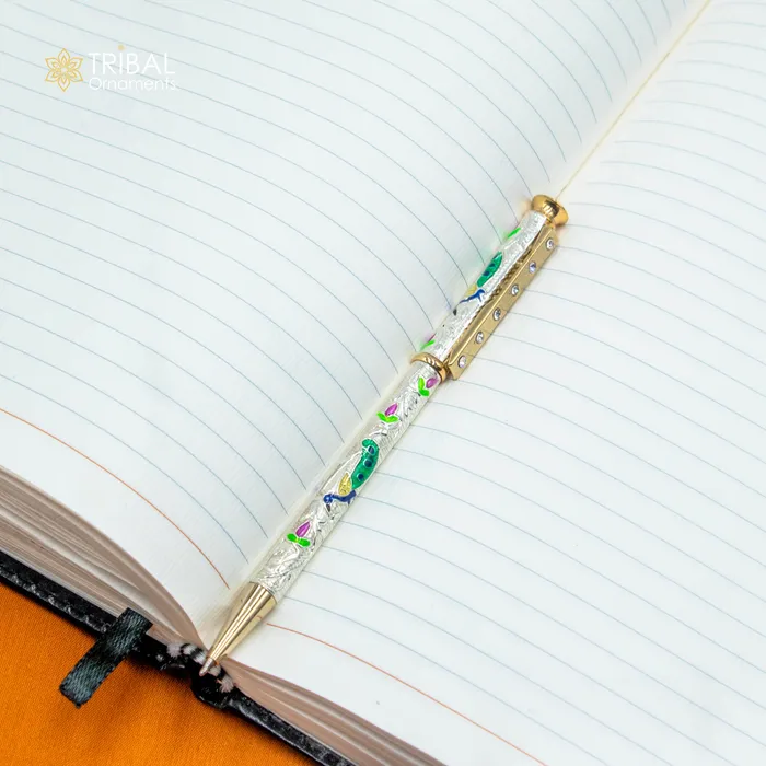 TRIBAL ORNAMENTS 925 Sterling silver handmade unique peacock design writing ball pen best silver gifting article from india art805 Rings