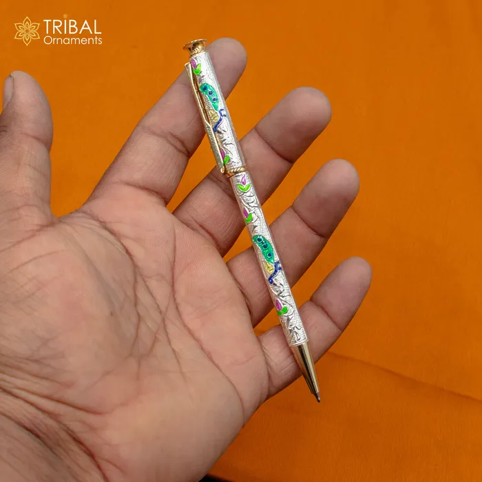 TRIBAL ORNAMENTS 925 Sterling silver handmade unique peacock design writing ball pen best silver gifting article from india art805 Rings