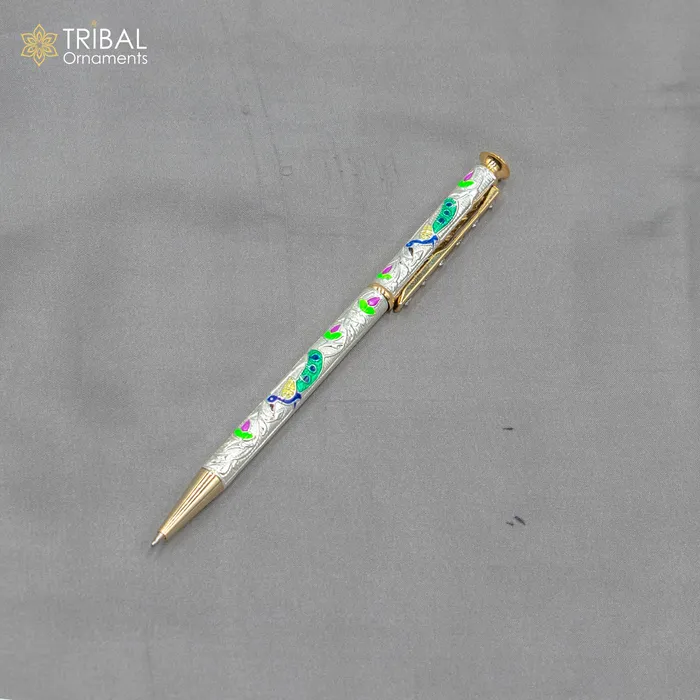 TRIBAL ORNAMENTS 925 Sterling silver handmade unique peacock design writing ball pen best silver gifting article from india art805 Rings