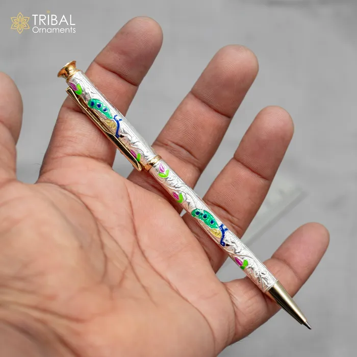 TRIBAL ORNAMENTS 925 Sterling silver handmade unique peacock design writing ball pen best silver gifting article from india art805 Rings