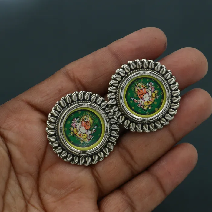 TRIBAL ORNAMENTS 925 sterling silver lord Ganesha painting miniature art Painting hoops earring s1342 Earrings TRIBAL ORNAMENTS 925 sterling silver lord Ganesha painting miniature art Painting hoops earring s1342 Earrings