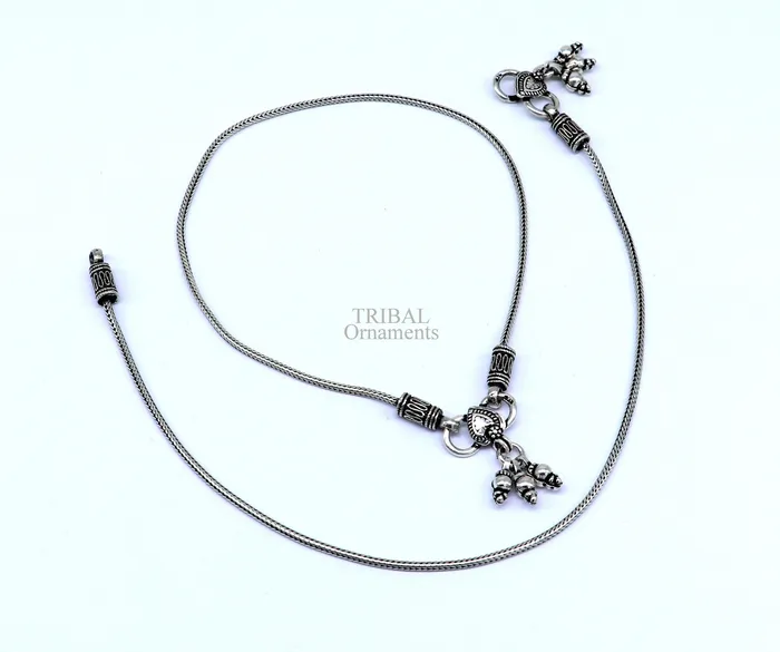 TRIBAL ORNAMENTS Bracelets 105 925 Sterling silver handmade wheat chain ankle bracelet vintage oxidized charm anklets tribal belly dance customized jewelry nank468