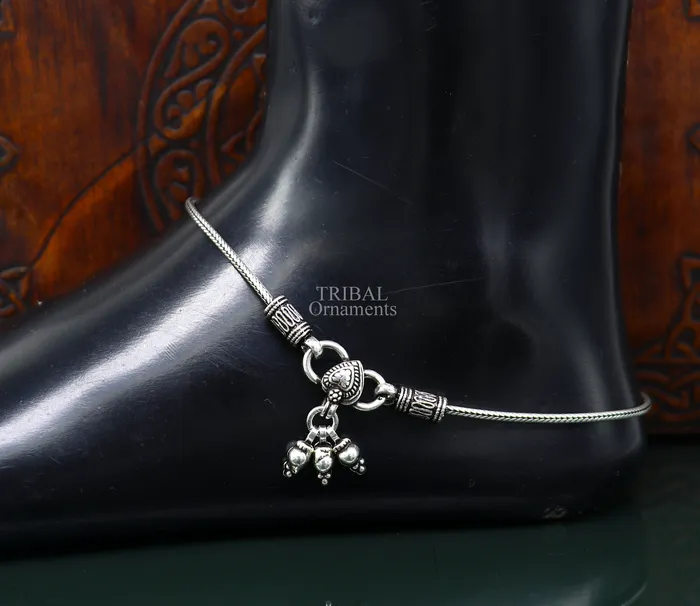TRIBAL ORNAMENTS Bracelets 105 925 Sterling silver handmade wheat chain ankle bracelet vintage oxidized charm anklets tribal belly dance customized jewelry nank468