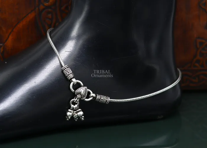 TRIBAL ORNAMENTS Bracelets 105 925 Sterling silver handmade wheat chain ankle bracelet vintage oxidized charm anklets tribal belly dance customized jewelry nank468
