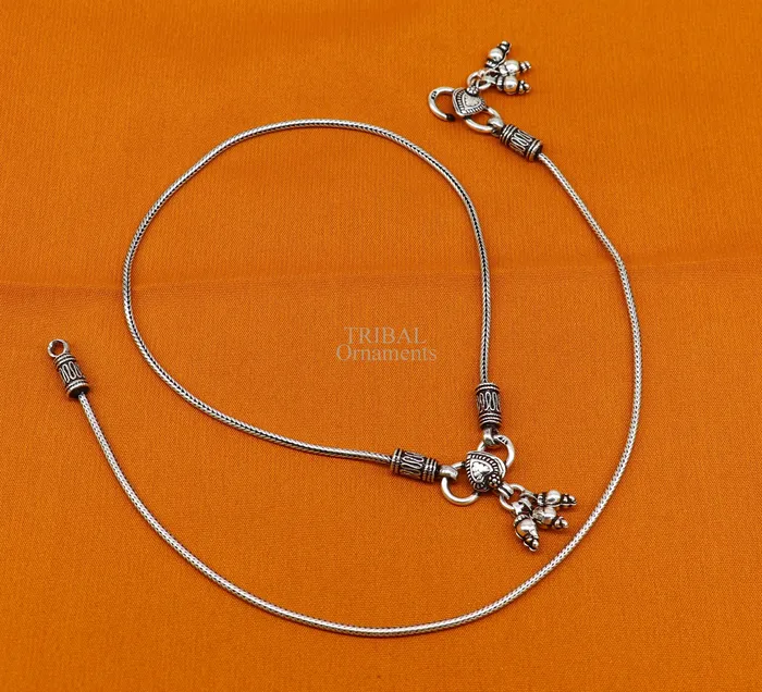TRIBAL ORNAMENTS Bracelets 105 925 Sterling silver handmade wheat chain ankle bracelet vintage oxidized charm anklets tribal belly dance customized jewelry nank468