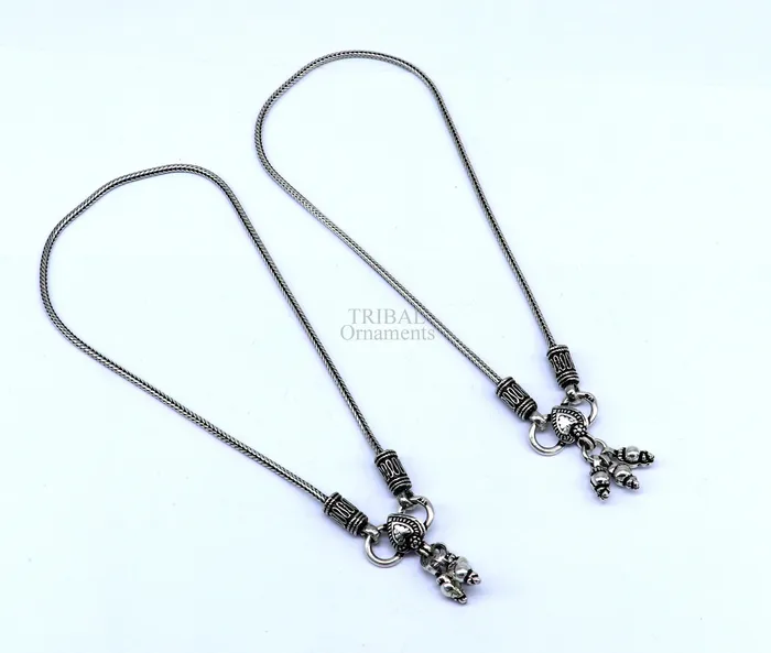TRIBAL ORNAMENTS Bracelets 105 925 Sterling silver handmade wheat chain ankle bracelet vintage oxidized charm anklets tribal belly dance customized jewelry nank468