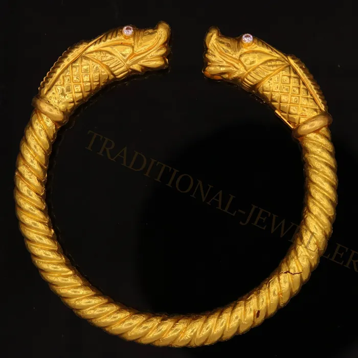 TRIBAL ORNAMENTS Bracelets 22kt yellow gold handmade crocodile face bangle bracelet kada for mens jewelry gorgeous indian antique design tribal jewelry TRIBAL ORNAMENTS Bracelets 22kt yellow gold handmade crocodile face bangle bracelet kada for mens jewelry gorgeous indian antique design tribal jewelry