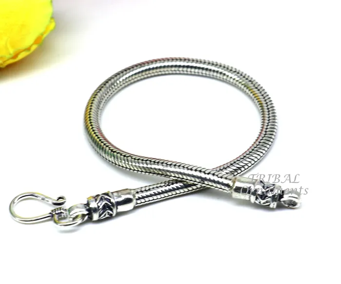 TRIBAL ORNAMENTS Bracelets 4mm 925 sterling silver handmade amazing inches snake chain flexible unisex bracelet jewelry from Rajasthan india sbr387