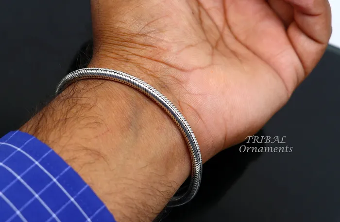 TRIBAL ORNAMENTS Bracelets 4mm 925 sterling silver handmade amazing inches snake chain flexible unisex bracelet jewelry from Rajasthan india sbr387