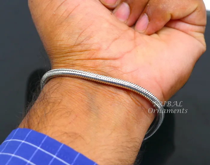 TRIBAL ORNAMENTS Bracelets 4mm 925 sterling silver handmade amazing inches snake chain flexible unisex bracelet jewelry from Rajasthan india sbr387