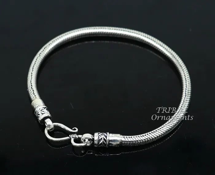 TRIBAL ORNAMENTS Bracelets 4mm 925 sterling silver handmade amazing inches snake chain flexible unisex bracelet jewelry from Rajasthan india sbr387