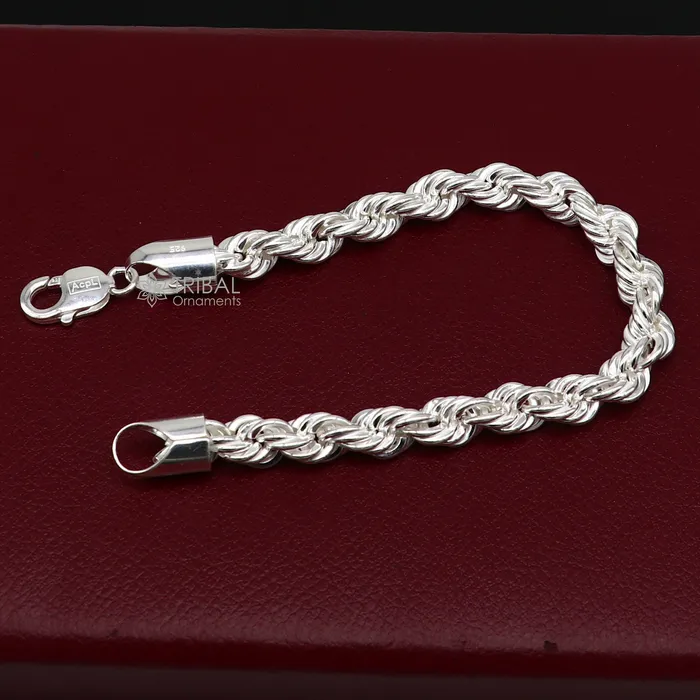 TRIBAL ORNAMENTS Bracelets 8mm 925 sterling silver handmade amazing 85 inches rope chain flexible heavy mens bracelet jewelry from Rajasthan india sbr707