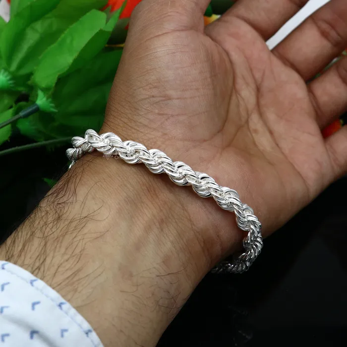 TRIBAL ORNAMENTS Bracelets 8mm 925 sterling silver handmade amazing 85 inches rope chain flexible heavy mens bracelet jewelry from Rajasthan india sbr707