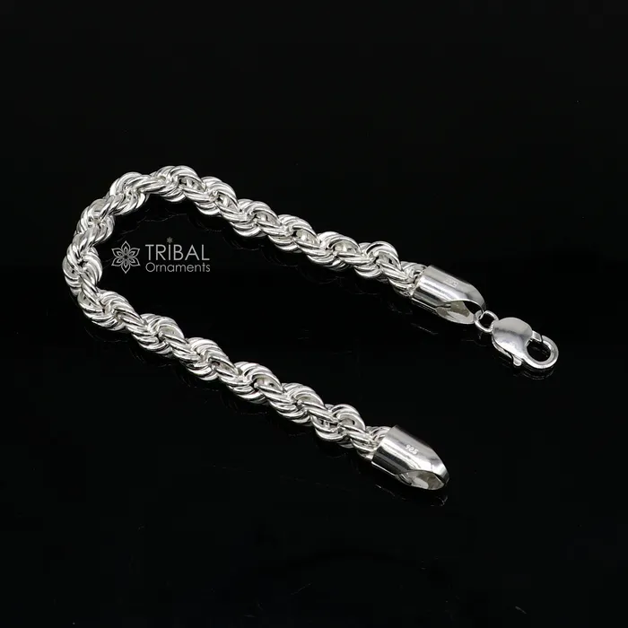 TRIBAL ORNAMENTS Bracelets 8mm 925 sterling silver handmade amazing 85 inches rope chain flexible heavy mens bracelet jewelry from Rajasthan india sbr707