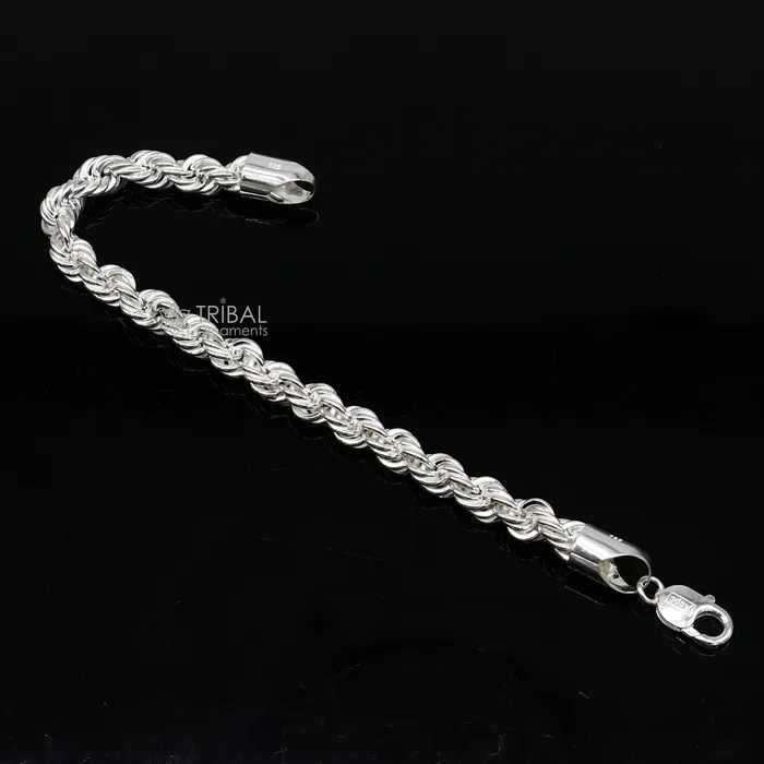 TRIBAL ORNAMENTS Bracelets 8mm 925 sterling silver handmade amazing 85 inches rope chain flexible heavy mens bracelet jewelry from Rajasthan india sbr707