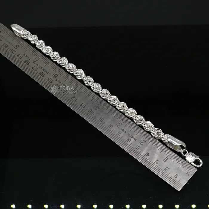 TRIBAL ORNAMENTS Bracelets 8mm 925 sterling silver handmade amazing 85 inches rope chain flexible heavy mens bracelet jewelry from Rajasthan india sbr707