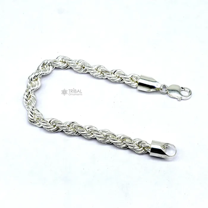 TRIBAL ORNAMENTS Bracelets 8mm 925 sterling silver handmade amazing 85 inches rope chain flexible heavy mens bracelet jewelry from Rajasthan india sbr707