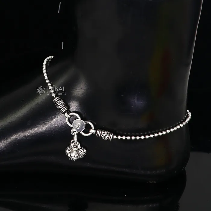 TRIBAL ORNAMENTS Bracelets 925 sterling silver beadedball chain anklet bracelet amazing light weight functional fancy anklets belly dance silver jewelry ank585