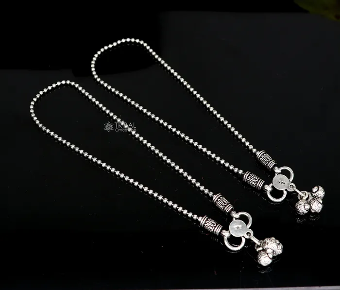 TRIBAL ORNAMENTS Bracelets 925 sterling silver beadedball chain anklet bracelet amazing light weight functional fancy anklets belly dance silver jewelry ank585