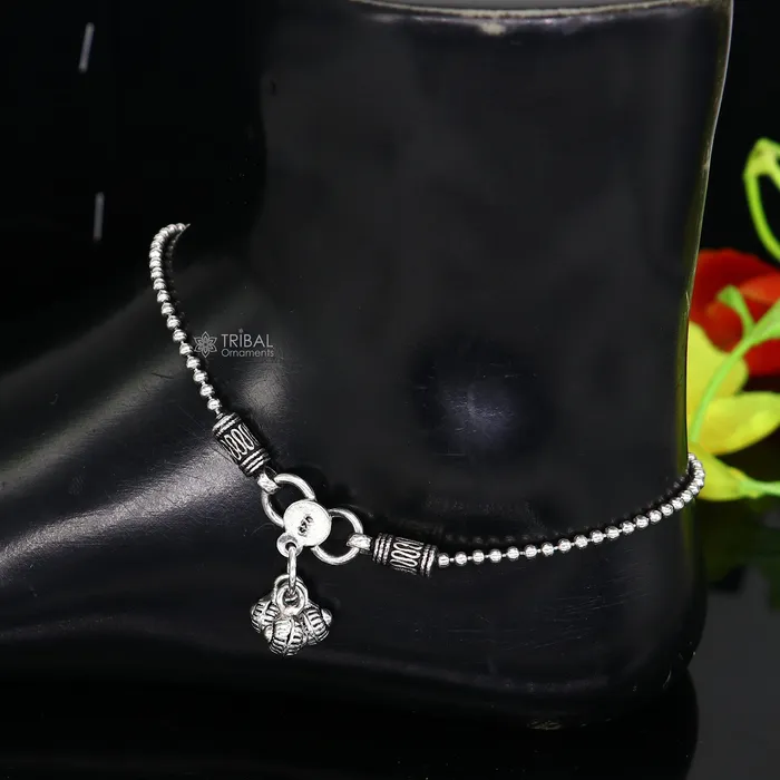 TRIBAL ORNAMENTS Bracelets 925 sterling silver beadedball chain anklet bracelet amazing light weight functional fancy anklets belly dance silver jewelry ank585
