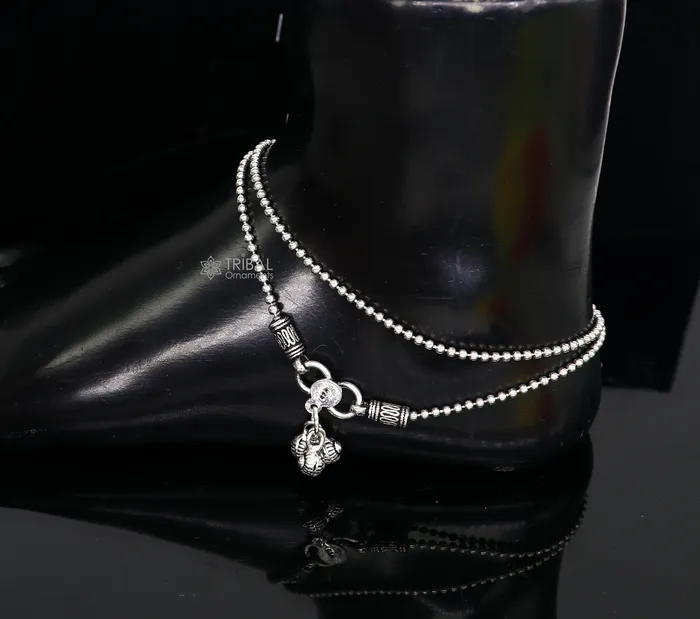 TRIBAL ORNAMENTS Bracelets 925 sterling silver beadedball chain anklet bracelet amazing light weight functional fancy anklets belly dance silver jewelry ank585