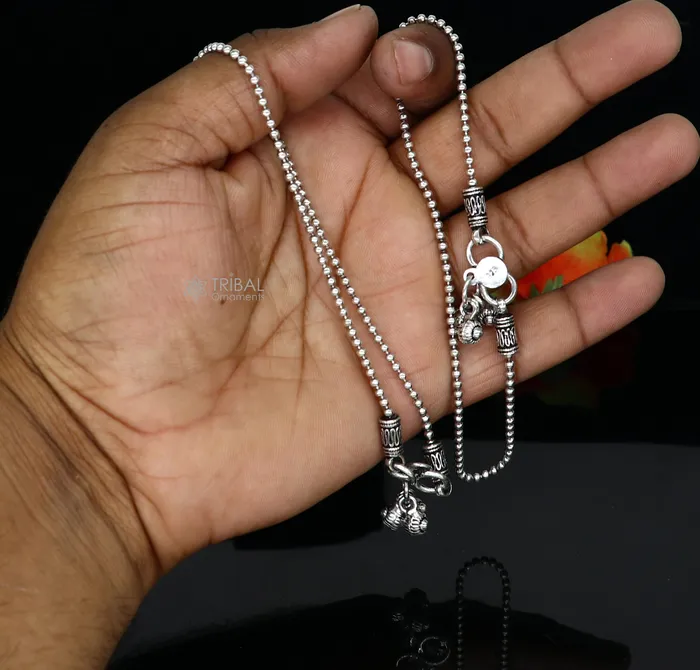TRIBAL ORNAMENTS Bracelets 925 sterling silver beadedball chain anklet bracelet amazing light weight functional fancy anklets belly dance silver jewelry ank585